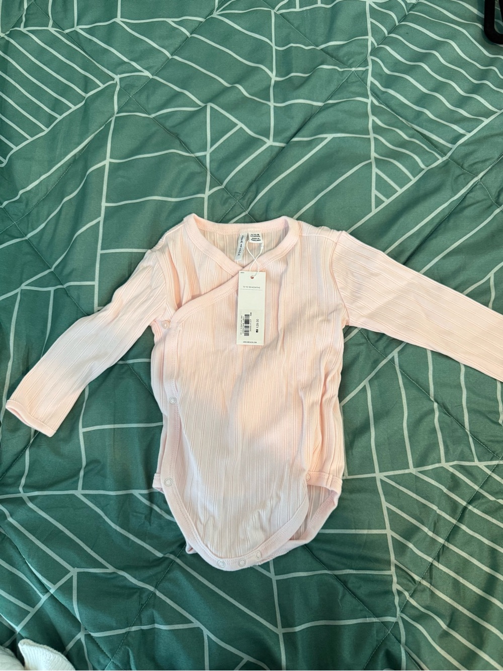 Janie and Jack Light Pink Ribbed Long-Sleeve One-Piece
